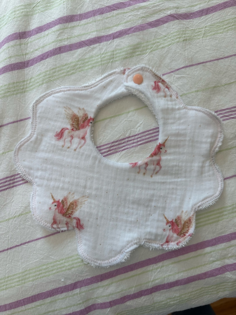 Unicorn Print Baby Bib - Pink & Gold Accents